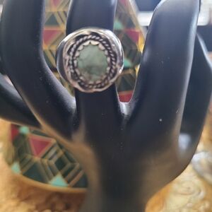 Vintage Royston Turquoise Oval Inlay Signet Ring Sterling Silver